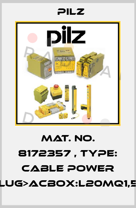 Mat. No. 8172357 , Type: Cable Power DD4plug>ACbox:L20mQ1,5BrSK Pilz