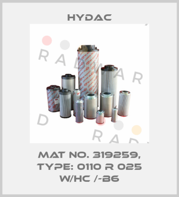 Mat No. 319259, Type: 0110 R 025 W/HC /-B6 Hydac