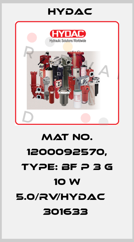 Mat No. 1200092570, Type: BF P 3 G 10 W 5.0/RV/HYDAC          301633  Hydac
