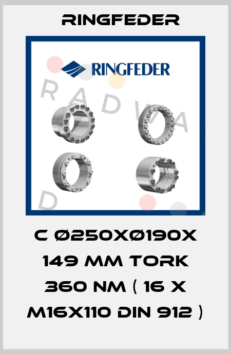 C Ø250xØ190x 149 MM TORK 360 Nm ( 16 x M16x110 DIN 912 ) Ringfeder