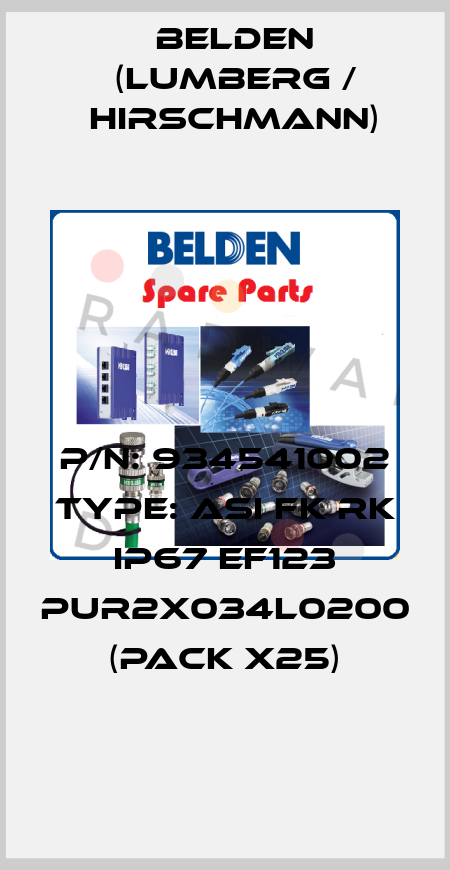 P/N: 934541002 Type: ASI FK RK IP67 EF123 PUR2x034L0200 (pack x25) Belden (Lumberg / Hirschmann)