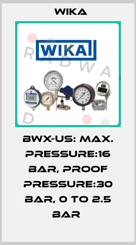 BWX-US: MAX. PRESSURE:16 BAR, PROOF PRESSURE:30 BAR, 0 TO 2.5 BAR  Wika