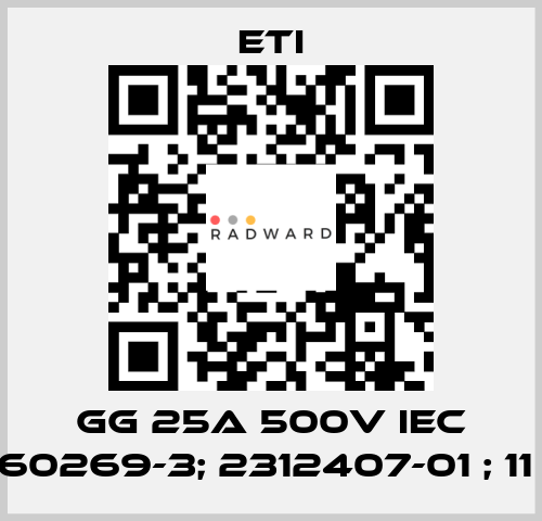 GG 25A 500V IEC 60269-3; 2312407-01 ; 11  Eti