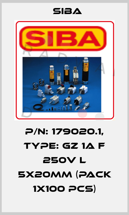 P/N: 179020.1, Type: GZ 1A F 250V L 5x20mm (pack 1x100 pcs) Siba
