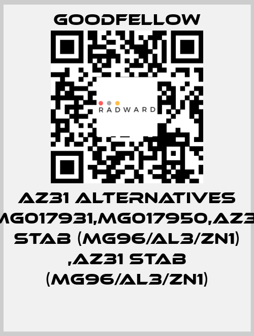 AZ31 alternatives MG017931,MG017950,AZ31 Stab (Mg96/Al3/Zn1) ,AZ31 Stab (Mg96/Al3/Zn1) Goodfellow