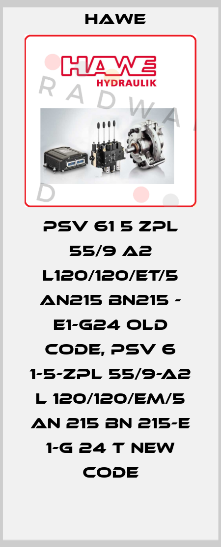 PSV 61 5 ZPL 55/9 A2 L120/120/ET/5 AN215 BN215 - E1-G24 old code, PSV 6 1-5-ZPL 55/9-A2 L 120/120/EM/5 AN 215 BN 215-E 1-G 24 T new code Hawe