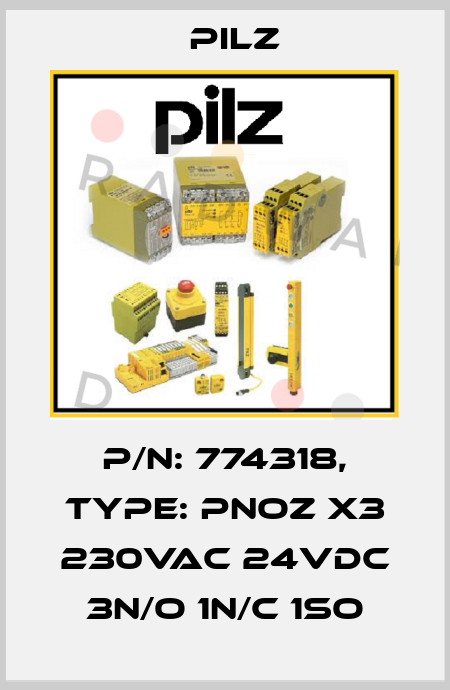 P/N: 774318, Type: PNOZ X3 230VAC 24VDC 3n/o 1n/c 1so Pilz