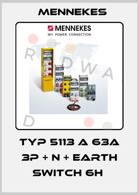 TYP 5113 A 63A 3P + N + EARTH SWITCH 6H  Mennekes