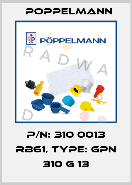 P/N: 310 0013 RB61, Type: GPN 310 G 13 Poppelmann