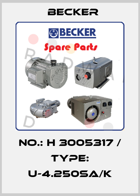 NO.: H 3005317 / TYPE: U-4.250SA/K Becker