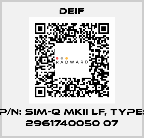 P/N: SIM-Q MKII LF, Type: 2961740050 07 Deif