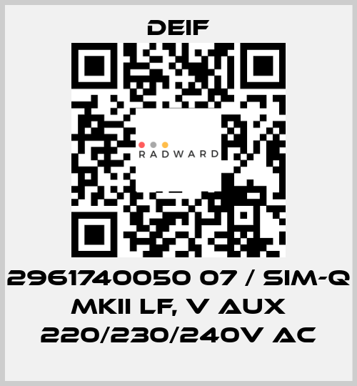 2961740050 07 / SIM-Q MKII LF, V aux 220/230/240V AC Deif