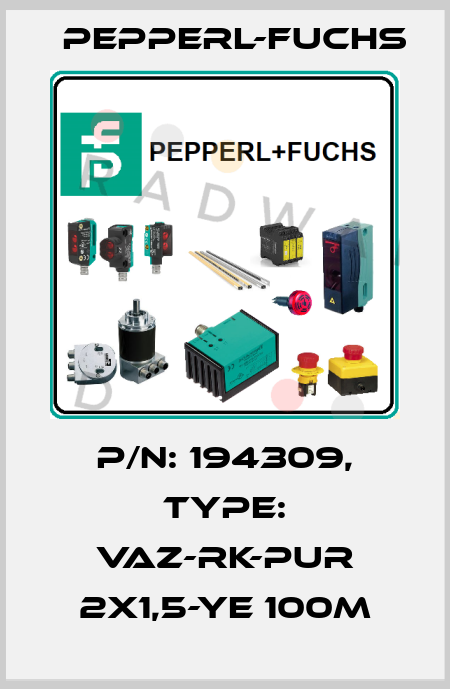 p/n: 194309, Type: VAZ-RK-PUR 2x1,5-YE 100M Pepperl-Fuchs