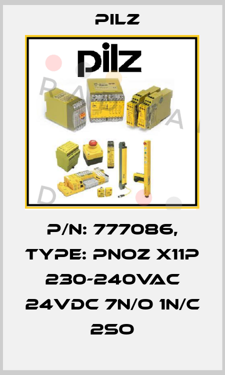 p/n: 777086, Type: PNOZ X11P 230-240VAC 24VDC 7n/o 1n/c 2so Pilz