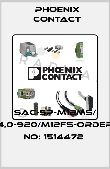 SAC-5P-M12MS/ 4,0-920/M12FS-ORDER NO: 1514472  Phoenix Contact