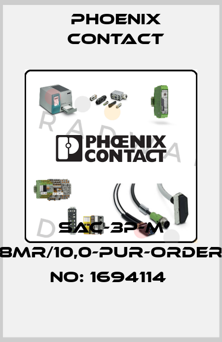 SAC-3P-M 8MR/10,0-PUR-ORDER NO: 1694114  Phoenix Contact