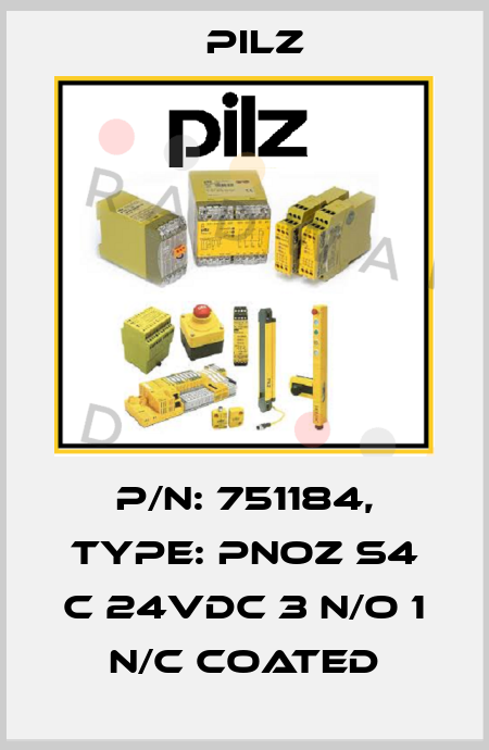 p/n: 751184, Type: PNOZ s4 C 24VDC 3 n/o 1 n/c coated Pilz