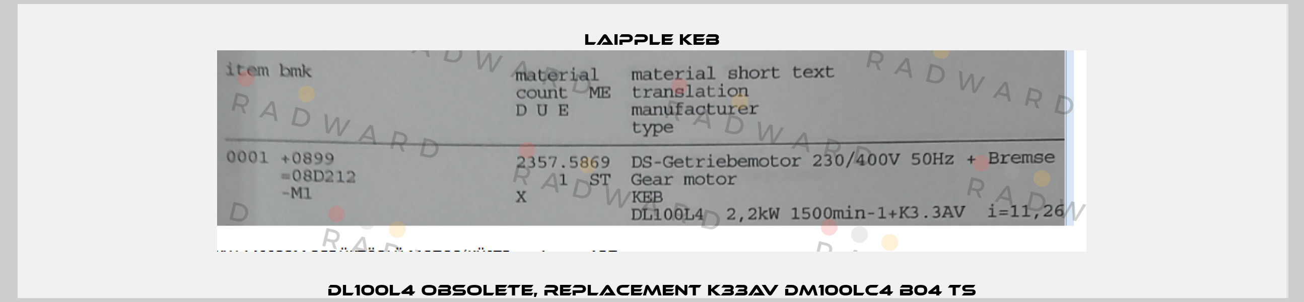 DL100L4 obsolete, replacement K33AV DM100LC4 B04 TS LAIPPLE KEB