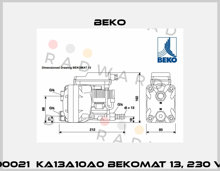 2000021  KA13A10A0 BEKOMAT 13, 230 VAC  Beko