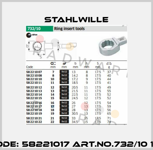 Code: 58221017 Art.No.732/10 17   Stahlwille