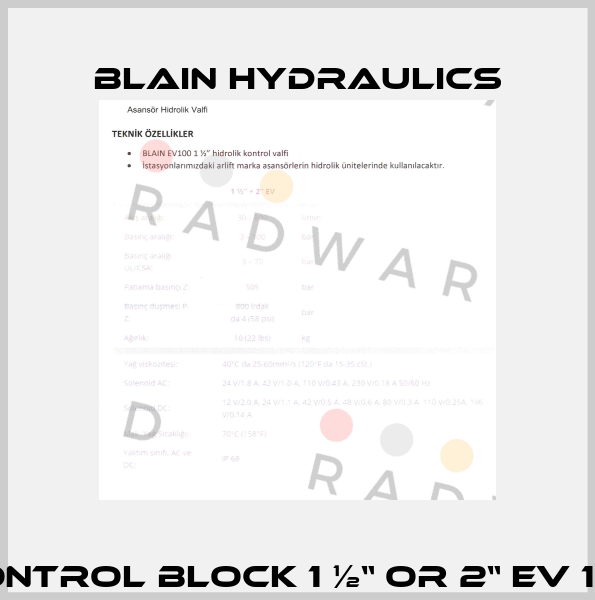 control block 1 ½“ or 2“ EV 100 Blain Hydraulics