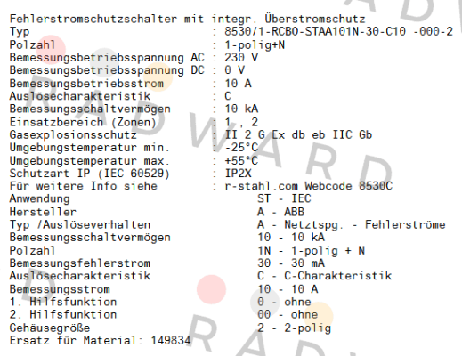 8530/1-RCBO-STAA101N-30-C10 -000-2 / 322003 Stahl
