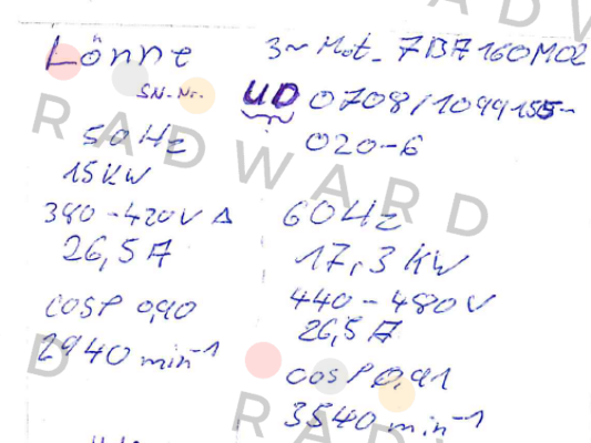  7BA160M02 obsolete,replaced by 1TZ9003-1DA33-4AA4 15 kW 3000n  Lönne