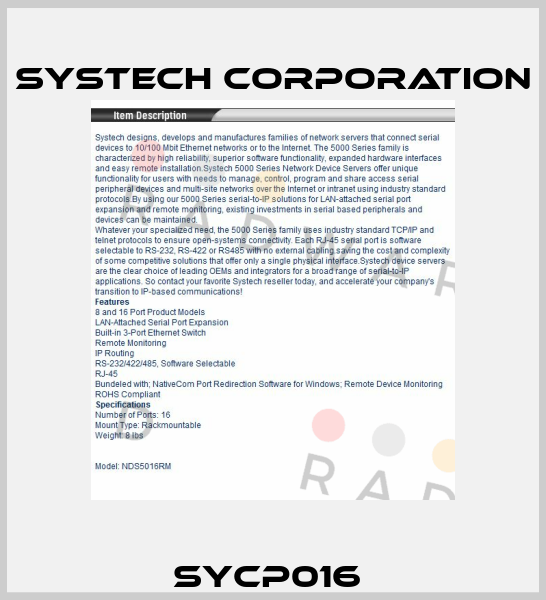 SYCP016  Systech Corporation