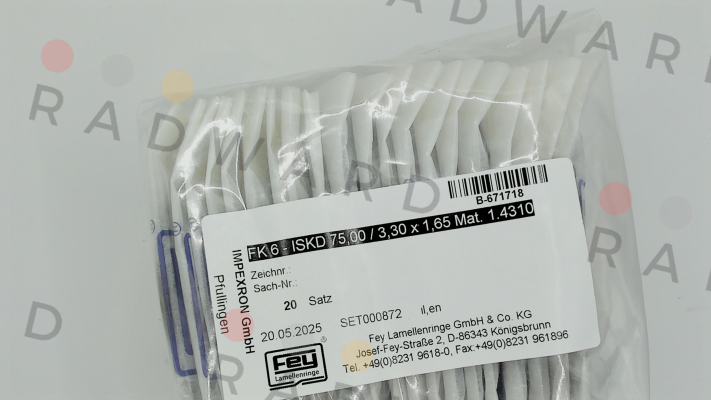 FK 6 - ISKD 75,00 / 3,30 x 1,65 Mat. 1.4310 Fey