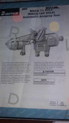 MACH 1A HVLP Obsolete!! Replaced by CBA1-513-12   Binks