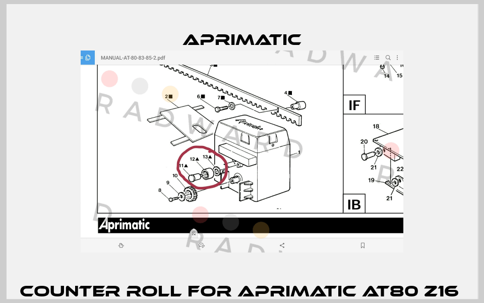 Counter roll for Aprimatic AT80 Z16  Aprimatic