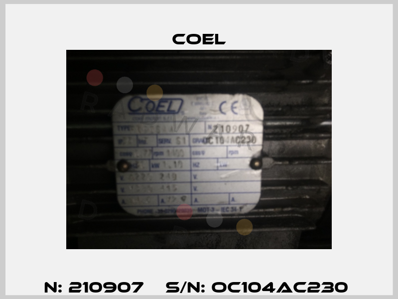 N: 210907    S/N: OC104AC230  Coel