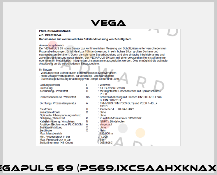 VEGAPULS 69 (PS69.IXCSAAHXKNAXX)  Vega