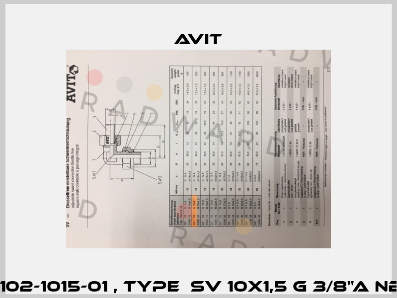 SV102-1015-01 , type  SV 10x1,5 G 3/8"A NBR   Avit