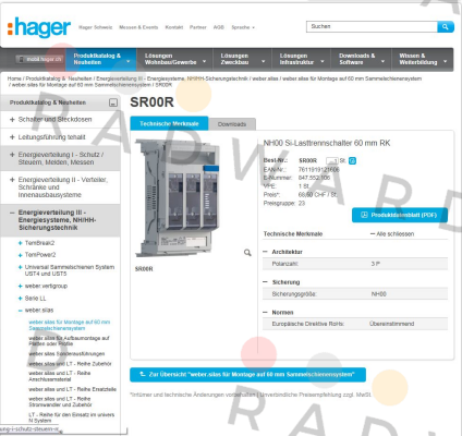NHS-Lasttrenner SILAS DIN-00 160  Hager