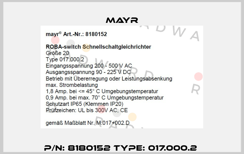 P/N: 8180152 Type: 017.000.2  Mayr