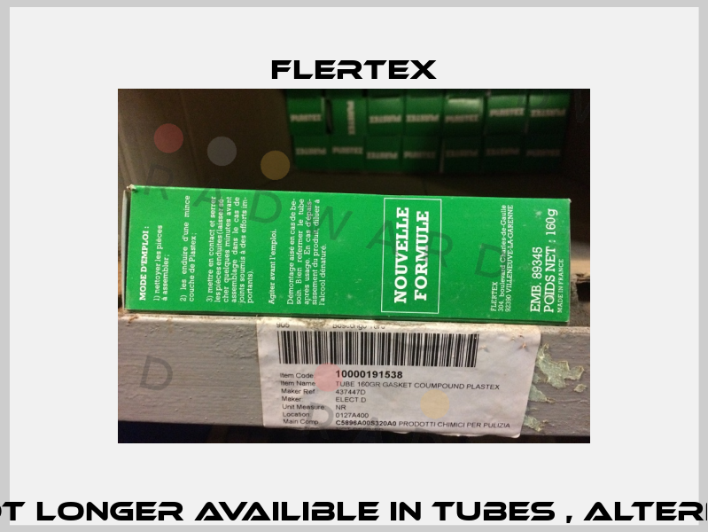 Item Code 10000191538 not longer availible in tubes , alternative 437448E ( in cans)  Flertex