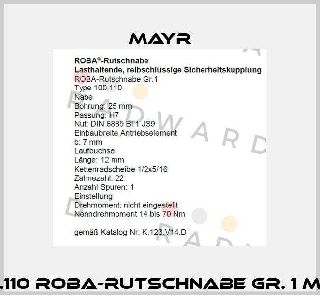 P/N: 0000768-2 Type: 100.110 ROBA-Rutschnabe Gr. 1 mit Standardkettenrad  Mayr