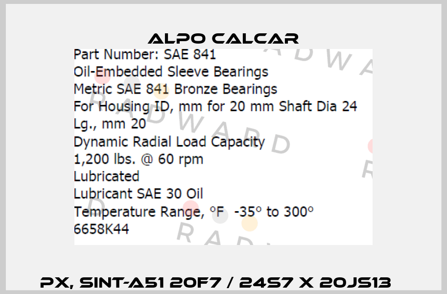 PX, SINT-A51 20F7 / 24S7 X 20JS13    Alpo Calcar