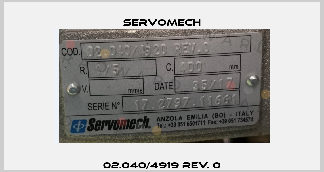 02.040/4919 Rev. 0 Servomech