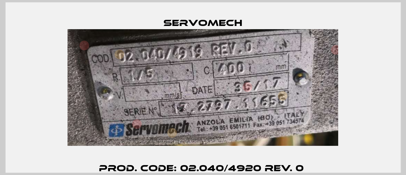 Prod. Code: 02.040/4920 Rev. 0  Servomech