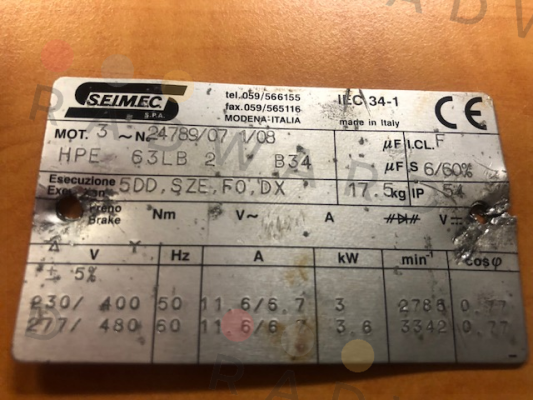 24789/07 1/08 replacement  Cod.RC00009101  Seimec (Rossi)