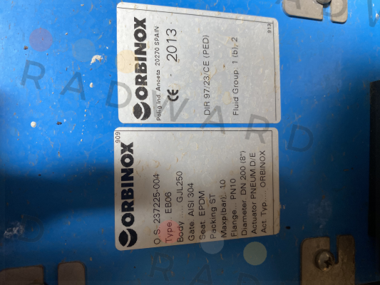 EPDM gasket for  EB06 (PN 10 DN 200) OS 237225-004 Orbinox