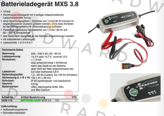 P/N:5439 110; Type: MXS 3.8 CTEK