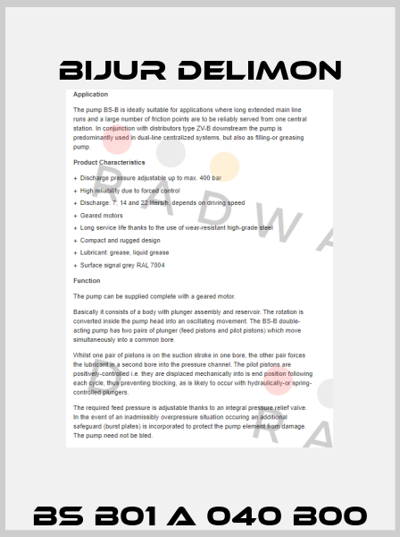 BS B01 A 040 B00 Bijur Delimon