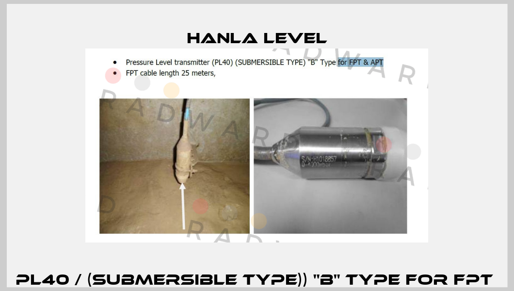 PL40 / (SUBMERSIBLE TYPE)) "B" Type for FPT  HANLA LEVEL