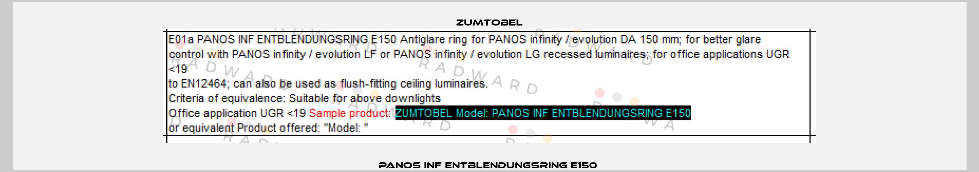 PANOS INF ENTBLENDUNGSRING E150  Zumtobel