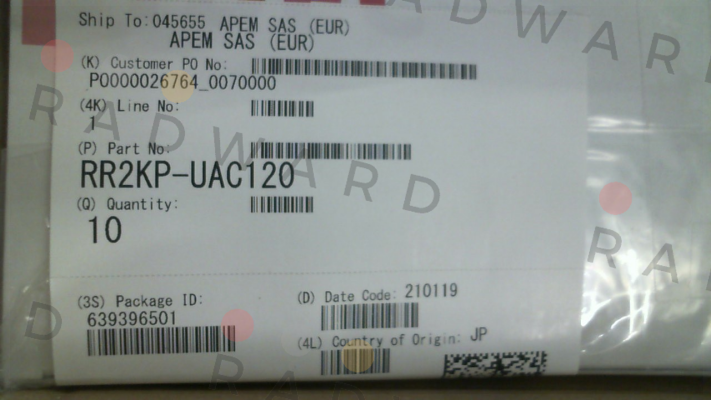 P/N: 209208, Type: RR2KP-UAC120 Idec