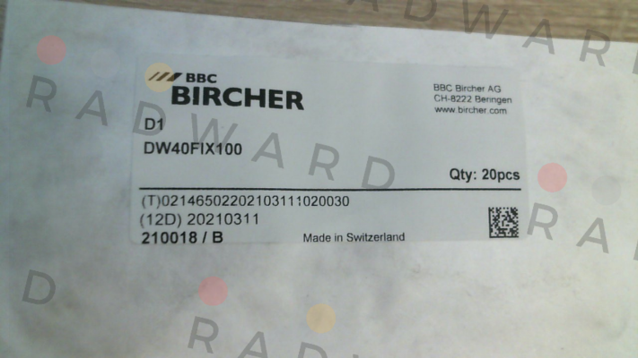 210018 / DW40FIX100 Bircher