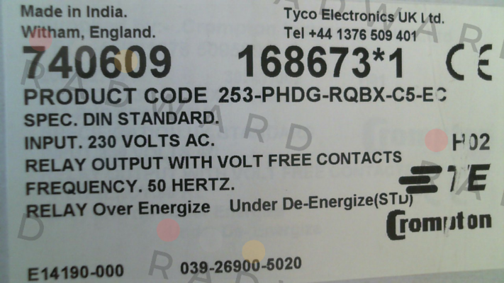 253-PHDG - 230V/50Hz CROMPTON INSTRUMENTS (TE Connectivity)